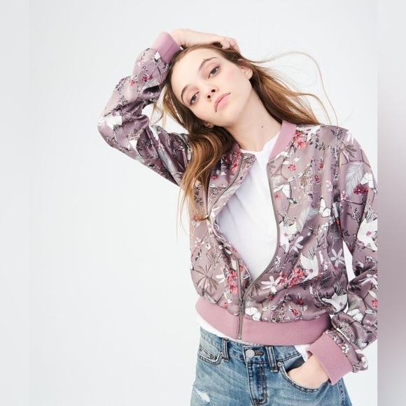 XS Aeropostale floral jacket pretty lined silky flower coat - Picture 4 of 8